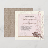 Tortelduifjes 'n Lace - Roos bruiloft uitnodiging (Voorkant / Achterkant)