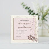 Tortelduifjes 'n Lace - Roos bruiloft uitnodiging (Staand voorkant)