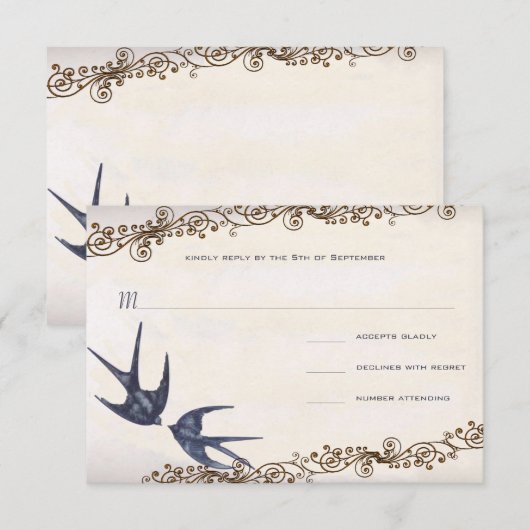  Tortelduifjes Navy Wedding RSVP (Voorkant / Achterkant)