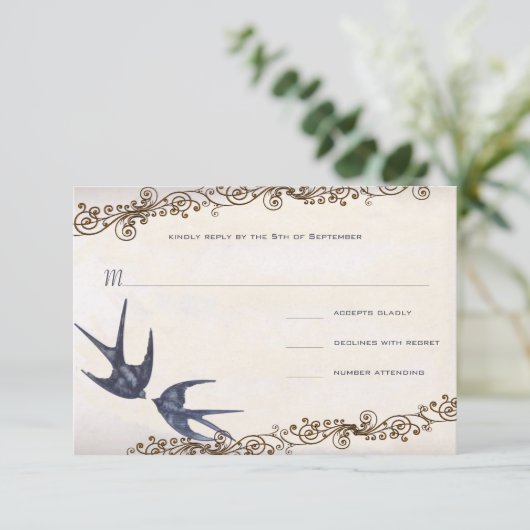  Tortelduifjes Navy Wedding RSVP (Staand voorkant)