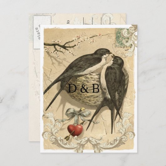 Tortelduifjes Nest Franse Decor Save the Date Aankondigingskaart (Voorkant / Achterkant)