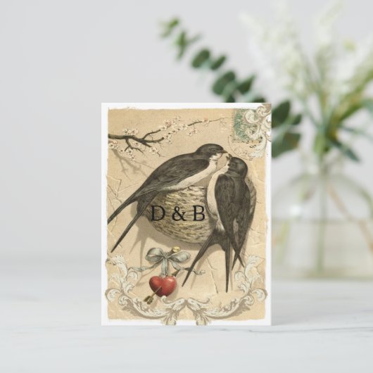 Tortelduifjes Nest Franse Decor Save the Date Aankondigingskaart (Staand voorkant)