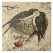  Tortelduifjes Nest Franse Decor Trouwdatum Tegeltje (Voorkant)