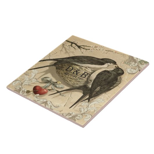  Tortelduifjes Nest Franse Decor Trouwdatum Tegeltje (Zijkant)