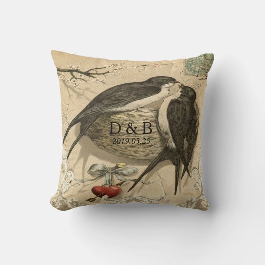 Tortelduifjes Nest French Decor Wedding Date Kussen (Voorkant)