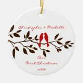 Tortelduifjes onze eerste kerstversiering keramisch ornament (Voorkant)