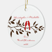 Tortelduifjes onze eerste kerstversiering keramisch ornament (Links)