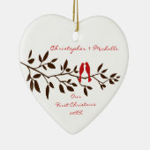 Tortelduifjes onze eerste kerstversiering keramisch ornament (Rechts)