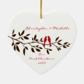 Tortelduifjes onze eerste kerstversiering keramisch ornament (Achterkant)