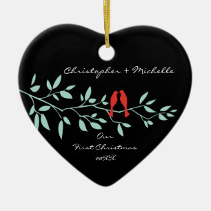 Tortelduifjes onze eerste kerstversiering keramisch ornament