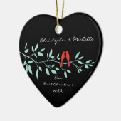 Tortelduifjes onze eerste kerstversiering keramisch ornament (Links)