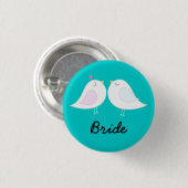 Tortelduifjes op Aqua Bride Button (Voorkant /achterkant)