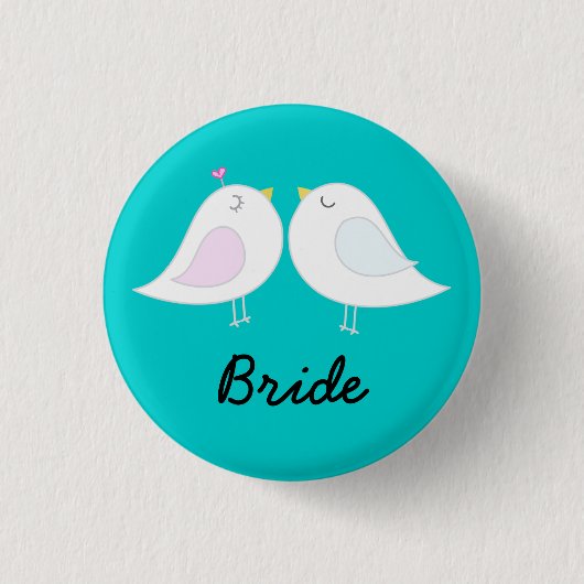 Tortelduifjes op Aqua Bride Button (Voorkant)