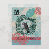 Tortelduifjes op Bloemenkrans bruiloft RSVP Kaart (Voorkant / Achterkant)