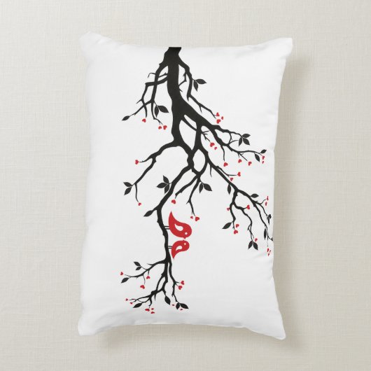 Tortelduifjes op Branch - Romantische Red Heart Tr Accent Kussen (Achterkant (Verticaal))