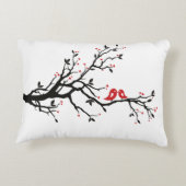 Tortelduifjes op Branch - Romantische Red Heart Tr Accent Kussen (Achterkant)