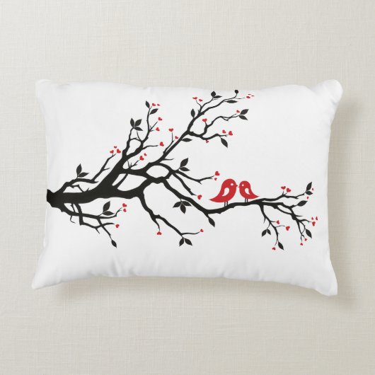Tortelduifjes op Branch - Romantische Red Heart Tr Accent Kussen (Achterkant)