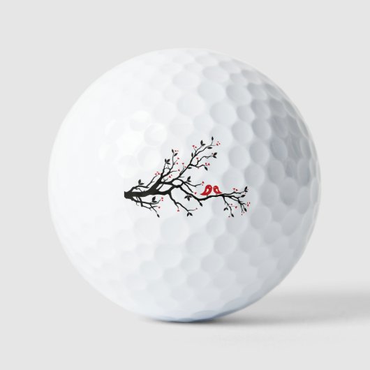 Tortelduifjes op Branch - Romantische Red Heart Tr Golfballen (Voorkant)