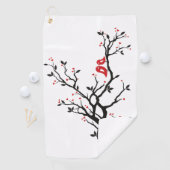 Tortelduifjes op Branch - Romantische Red Heart Tr Golfhanddoek (Insitu)