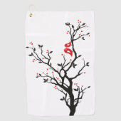 Tortelduifjes op Branch - Romantische Red Heart Tr Golfhanddoek (Voorkant)