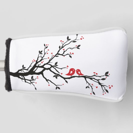 Tortelduifjes op Branch - Romantische Red Heart Tr Golfheadcover (Voorkant)