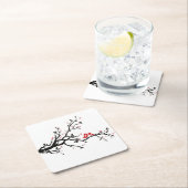 Tortelduifjes op Branch - Romantische Red Heart Tr Kartonnen Onderzetters (Insitu)