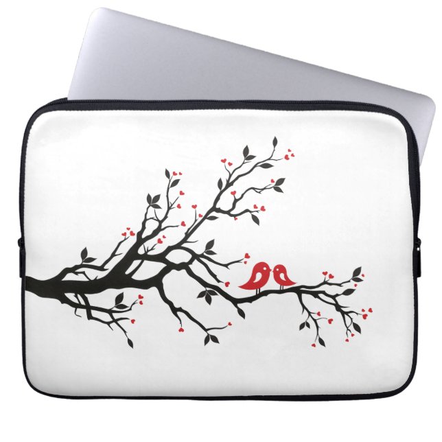 Tortelduifjes op Branch - Romantische Red Heart Tr Laptop Sleeve (Voorkant)