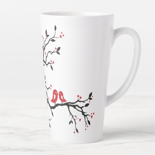 Tortelduifjes op Branch - Romantische Red Heart Tr Latte Mok (Rechts)