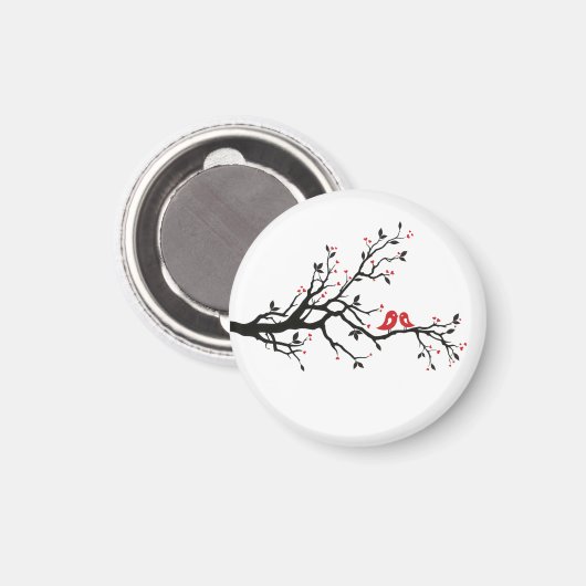 Tortelduifjes op Branch - Romantische Red Heart Tr Magneet (Voorkant / Achterkant)