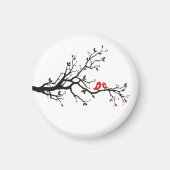 Tortelduifjes op Branch - Romantische Red Heart Tr Magneet (Voorkant)