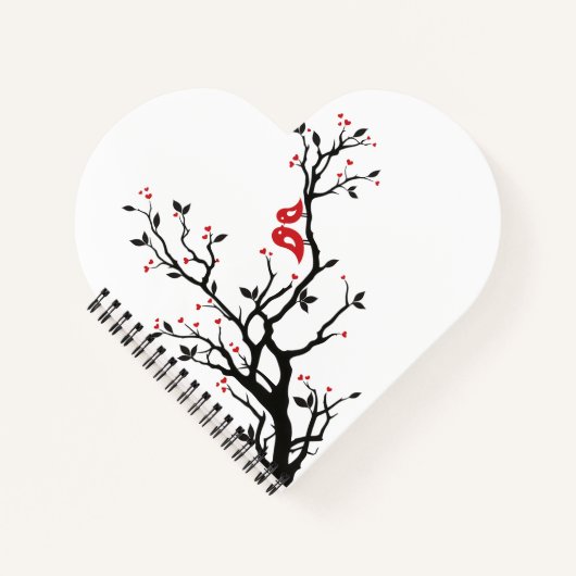 Tortelduifjes op Branch - Romantische Red Heart Tr Notitieboek (Voorkant)