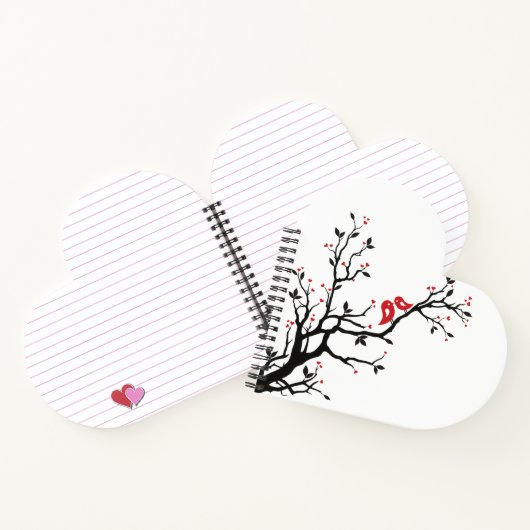 Tortelduifjes op Branch - Romantische Red Heart Tr Notitieboek (Binnen)