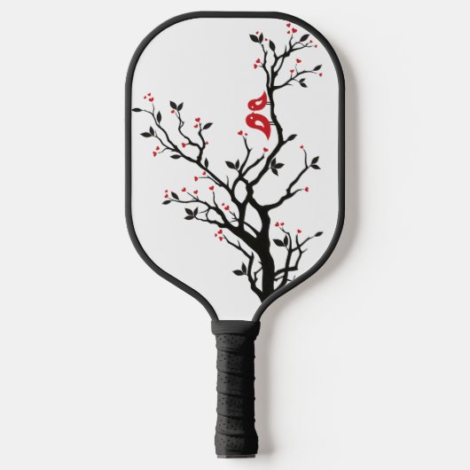 Tortelduifjes op Branch - Romantische Red Heart Tr Pickleball Paddle (Voorkant)