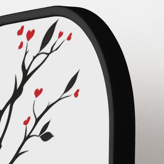 Tortelduifjes op Branch - Romantische Red Heart Tr Pickleball Paddle (Links Detail)