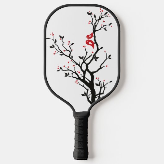 Tortelduifjes op Branch - Romantische Red Heart Tr Pickleball Paddle (Achterkant)