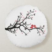 Tortelduifjes op Branch - Romantische Red Heart Tr Rond Kussen (Achterkant)