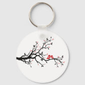 Tortelduifjes op Branch - Romantische Red Heart Tr Sleutelhanger (Achterkant)