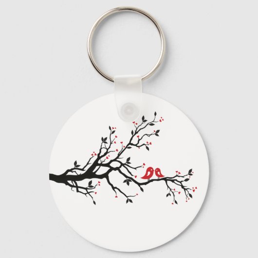 Tortelduifjes op Branch - Romantische Red Heart Tr Sleutelhanger (Achterkant)
