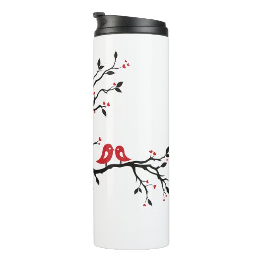 Tortelduifjes op Branch - Romantische Red Heart Tr Thermosbeker (Geroteerd rechts)