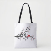 Tortelduifjes op Branch - Romantische Red Heart Tr Tote Bag (Voorkant)
