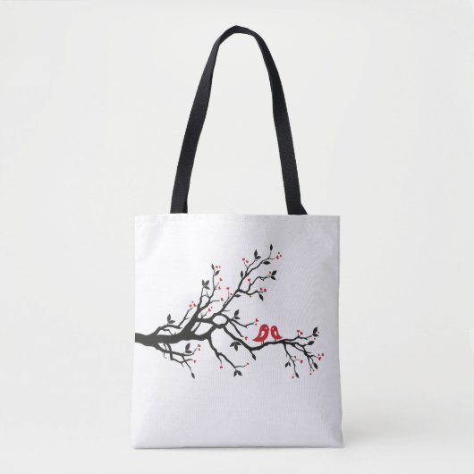 Tortelduifjes op Branch - Romantische Red Heart Tr Tote Bag (Voorkant)