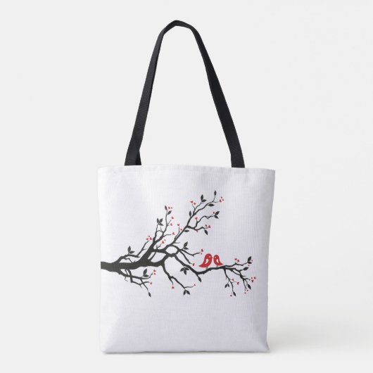 Tortelduifjes op Branch - Romantische Red Heart Tr Tote Bag (Achterkant)