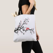 Tortelduifjes op Branch - Romantische Red Heart Tr Tote Bag (Dichtbij)