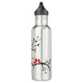 Tortelduifjes op Branch - Romantische Red Heart Tr Waterfles (Rechts)
