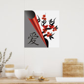 Tortelduifjes op de Sakura-boom en het Chinese lie Poster (Keuken)