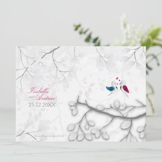 Tortelduifjes op de uitnodiging voor een toorstaar (Staand voorkant)