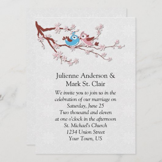 Tortelduifjes op de uitnodiging voor het huwelijk  (Voorkant / Achterkant)