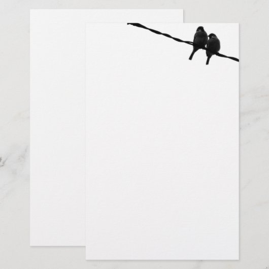 Tortelduifjes op draad / silhouet in B & W Briefpapier (Voorkant / Achterkant)