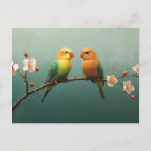 Tortelduifjes op een roze bloeiende tak briefkaart (Voorkant)