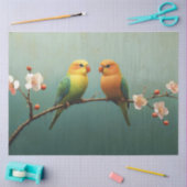 Tortelduifjes op een roze bloeiende tak decoupage tissuepapier (Craft)